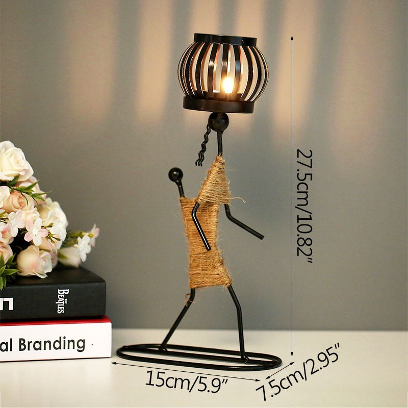 Ilumina tu Hogar con Elegancia: Porta velas Escultura de Personaje Abstracto en Metal Nórdico